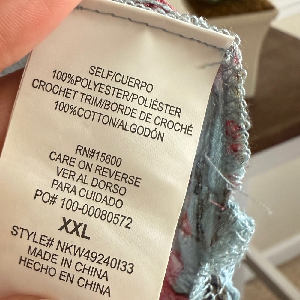 Floral Sheer Kimono Duster with Crochet Light Blue Pink Boho Layering Romantic - Picture 10 of 16